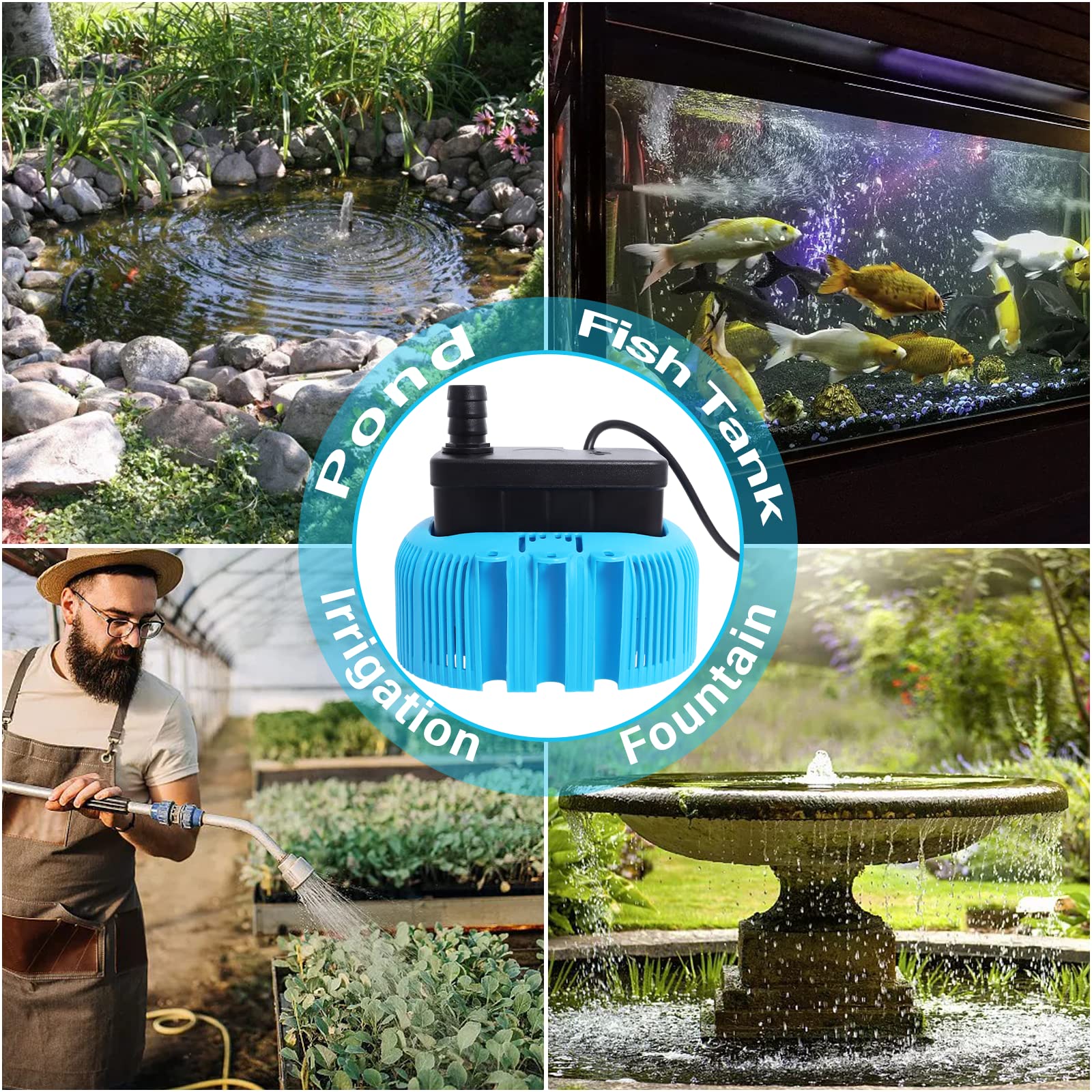 Pool Cover Pump Above Ground 850 GPH Water Sump Pump for Pool Draining with 3 Adapters 16ft Drainage Hose & 25ft Power Cord (Blue)