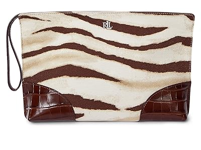 Lauren Ralph Lauren Zebra-Print Canvas Leather Large Pouch Wallet Women