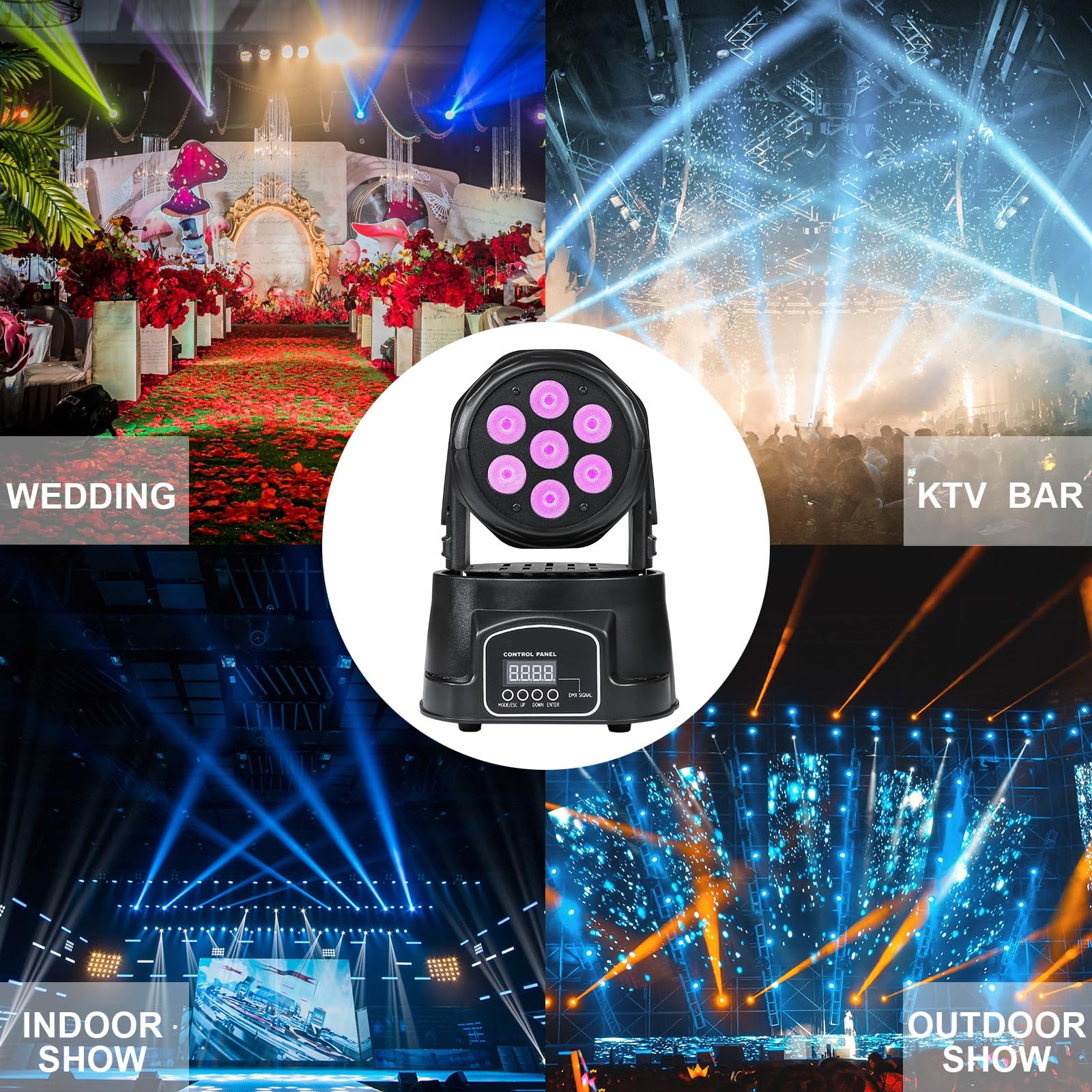 ZKYMZL Moving Head Light 7x12W LED RGBW (4 in 1) Farblichteffekt 9/14 CH durch DMX Steuerung für DJ Show Bar Party Hochzeit Disco KTV...