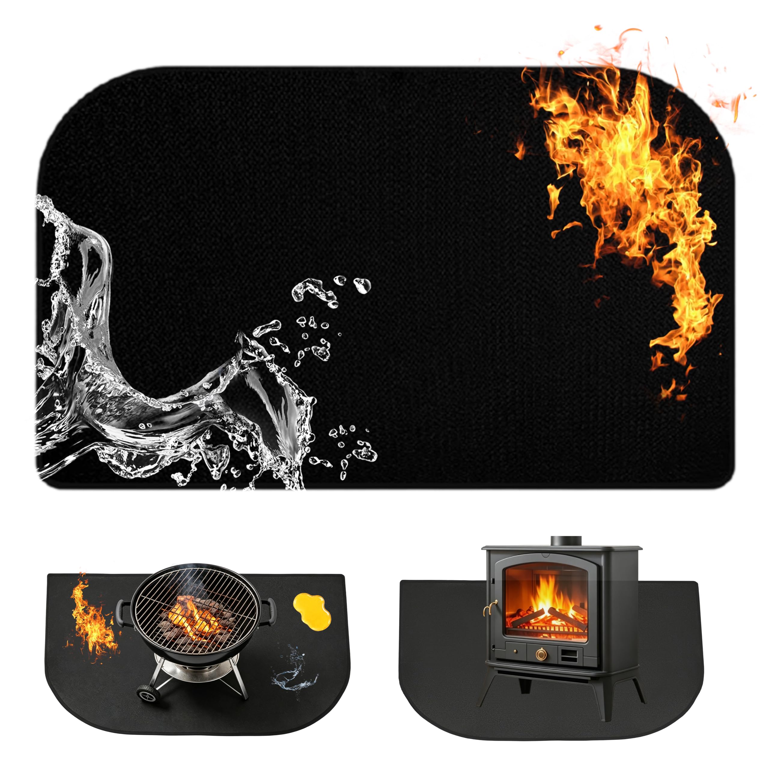 Heat Resistant Mat Under BBQ Grill, Fire Pit Mat for Outdoor Grill, 3 Layer Thickened Fireproof Mat, BBQ Mat for Decking, Floor, Patio, Camping Waterproof Oil-Proof Grill Mat (102x60cm)