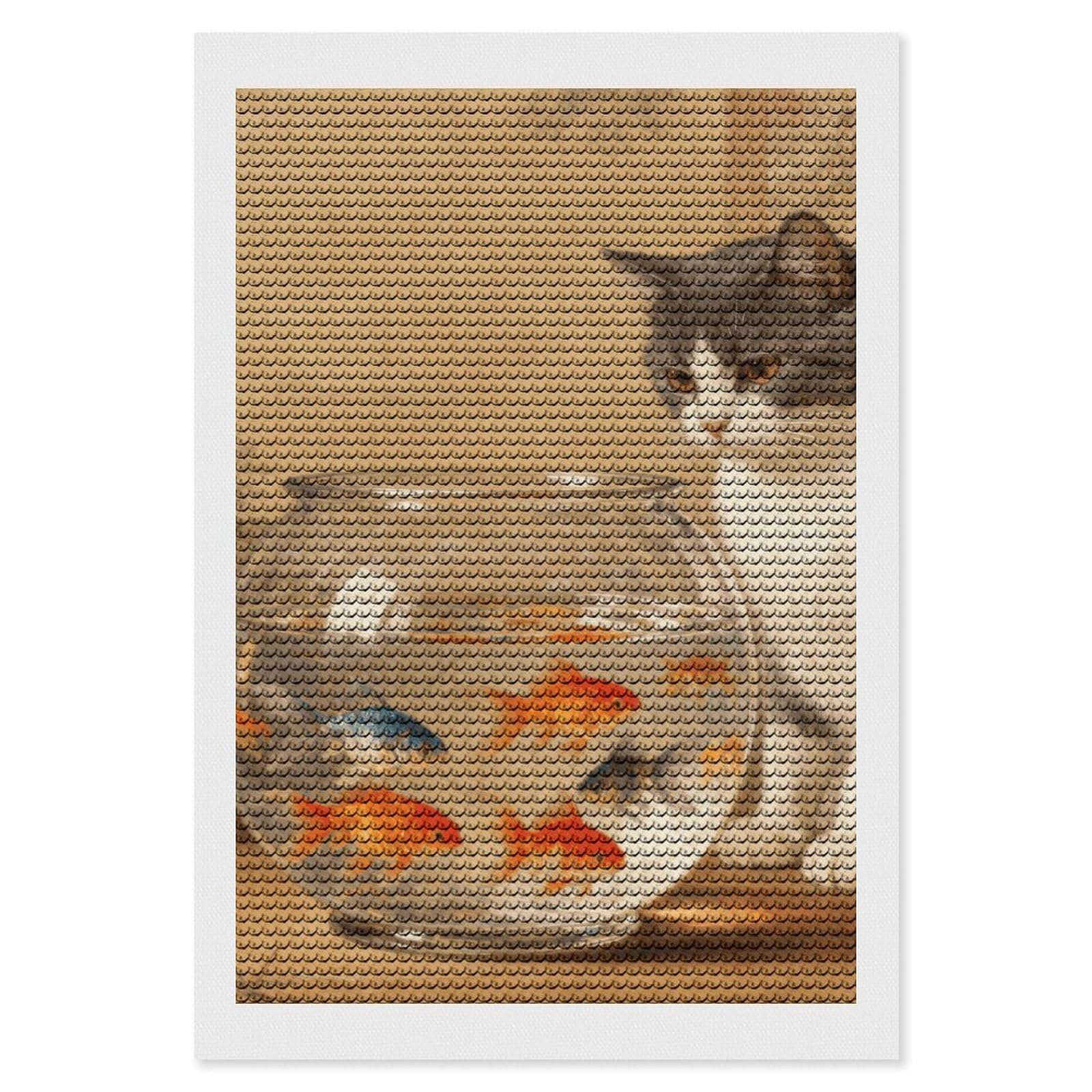 DWVTSLH Cat and Fish Bowl Diamond Painting Kits for Adults, Personalized Diamond Photo Art Full Drill, DIY 5D Diamond Art Painting Kits for Beginners, Home Wall Decor 8"x12"