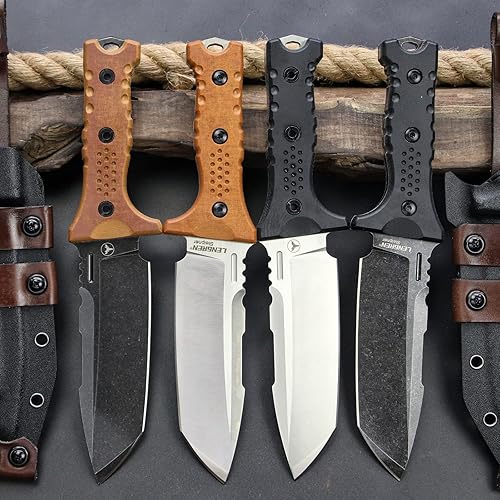 Miniatura 2 de LENGREN Hippo - Hoja fija de acero Sleipner de 11 pulgadas, cuchillo táctico de campamento al aire libre, mango de lino con funda Kydex (negro +