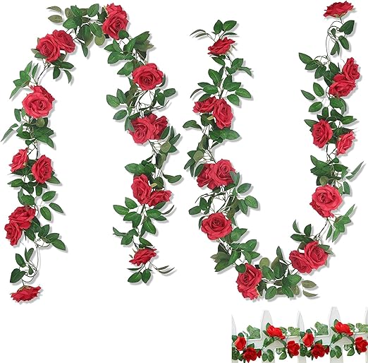 Aimeke Rosengirlande Rot - Künstliche Blumen Deko Für Hochzeit & Garten