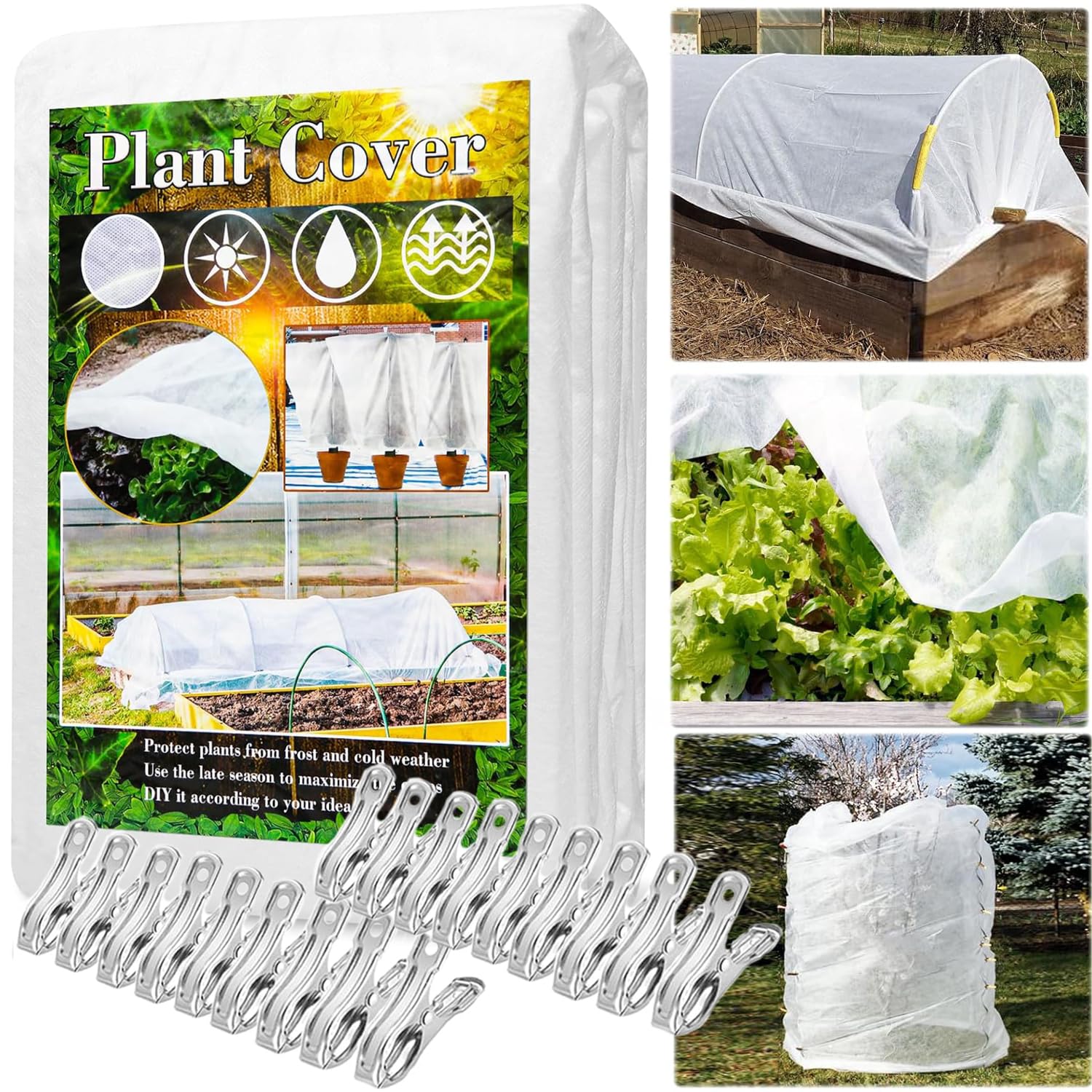 Garden Fleece Frost Protection Cover, 30gsm Heavy Duty Non-Woven Plant Antifreeze Cloth, 2.5m x 10m Horticultural Fleece for Vegetables, Flowers, Raised Beds & Polytunnel (Includes 20 Fixing Clips)