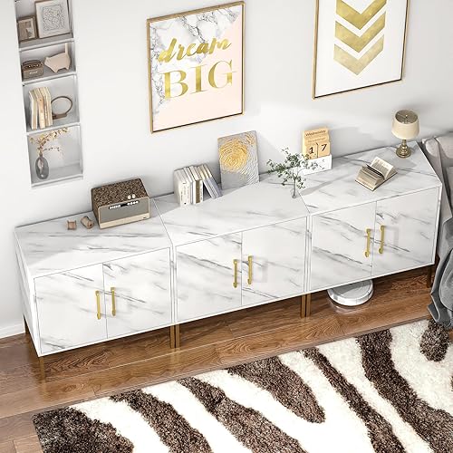 Miniatura 7 de LYNSOM Juego de 3 armarios de almacenamiento decorativos con puertas y estante ajustable, gabinete de oficina independiente, moderno aparador buffet