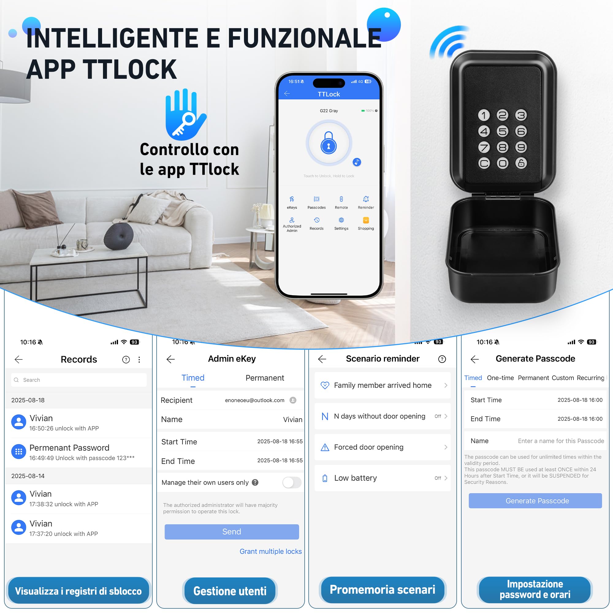 Cassetta di Sicurezza per Chiavi Esterno Impermiabile | Diritti di Accesso+Multi-Password | Elettronica Cassetta Sicurezza Chiavi Self Check IN Bluetooth Cassaforte per Chiave con Codice