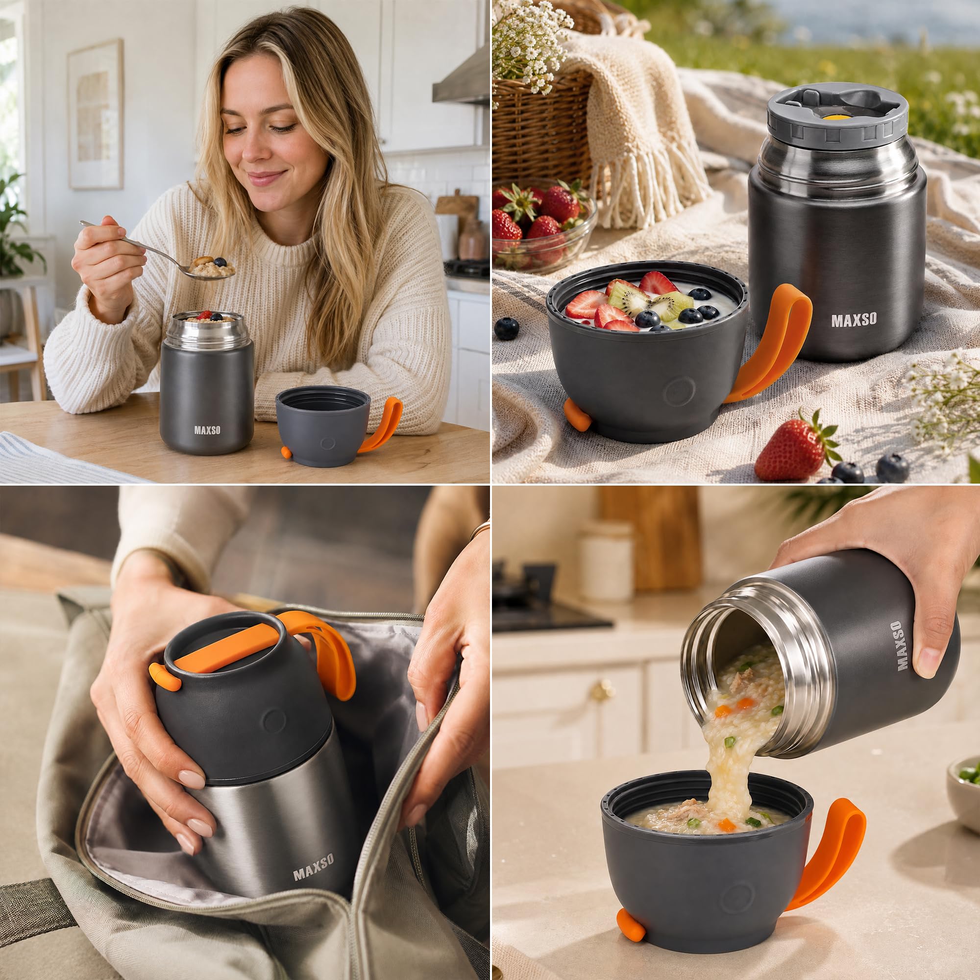 Supreme thermos food jar 2 弁当箱 Insulated Lunch Containers Hot Food Jar, 2 Pack 24 oz + 17 oz
