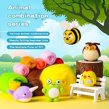 Yizzvb Needle Felting Kit, Wool Felting Kit Including Wool Roving, Felting Pad, Felting Needles and Instructions for DIY Felting Starters