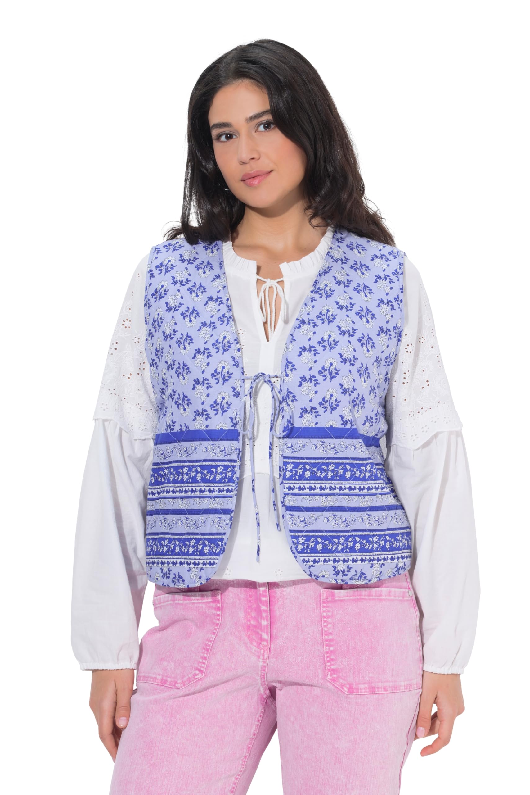 Ulla Popken Damen große Größen Übergrößen Plus Size Steppweste, Blüten, Bindeband, ärmellos 849868