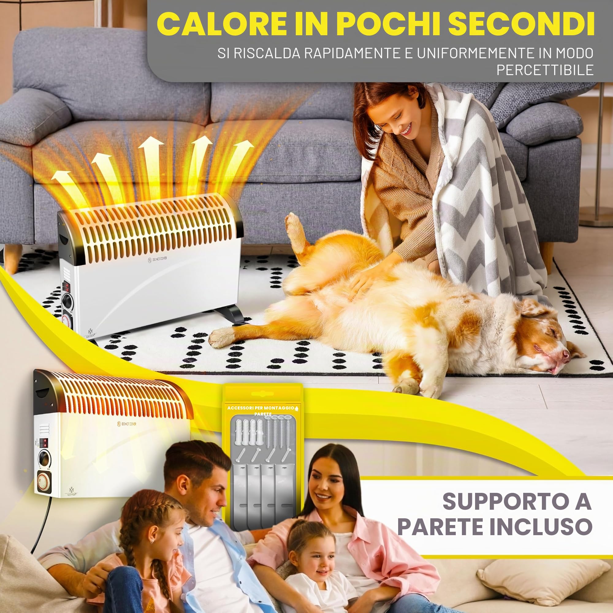 KESSER® Termoconvettore Riscaldatore da 2000 watt, timer 24 ore | controllo termico continuo | Riscaldamento turbo | 3 livelli | Vassoi per il trasporto, bianco