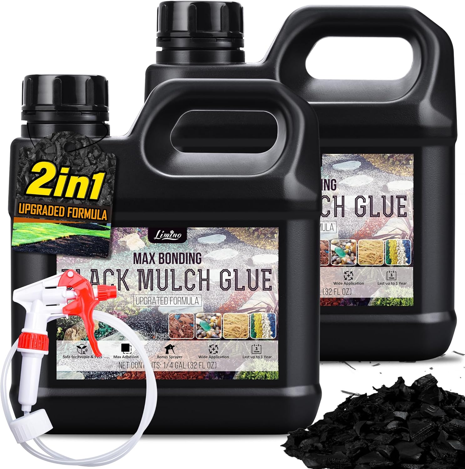 Mulch Glue 0.5 Gallon / 64oz Black Color Mulch Dye