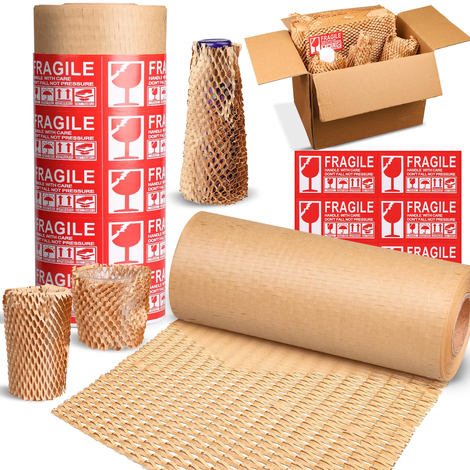 Papel de embalaje de panal de 16 pulgadas x 400 pies, 4 piezas de envoltura de amortiguación de burbujas para embalaje/envío/mudanza, papel de embalaje de burbujas ecológico para artículos frágiles,
