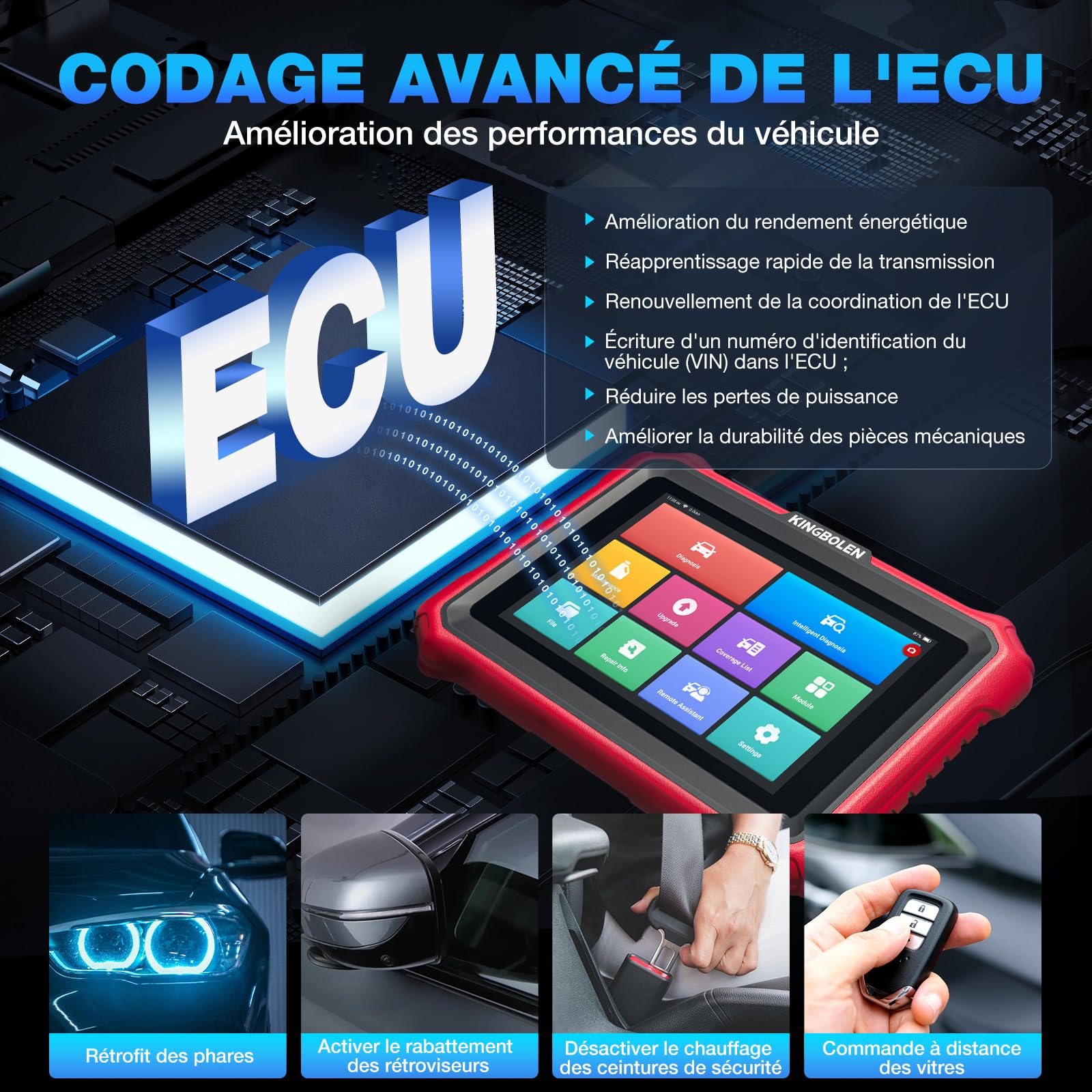 KINGBOLEN K8 Elite Valise Diagnostic Auto, OBD2 Diagnostic Français pour système Complet avec 42+ Réinitialisations, Codes ECU, Contrôle Bidirectionnel, CANFD＆DOIP, Mise à Jour Gratuite à Vie