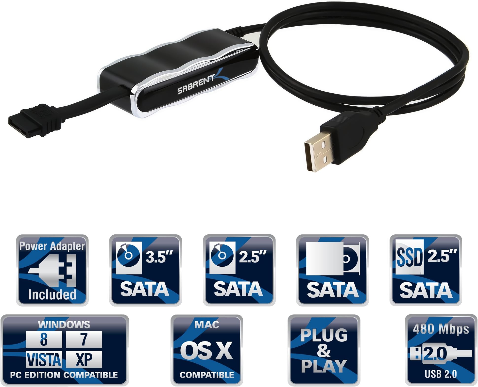 Sabrent SATA-C35U Serial ATA to USB 2.0 Cable Converter Adapter with Power Supply