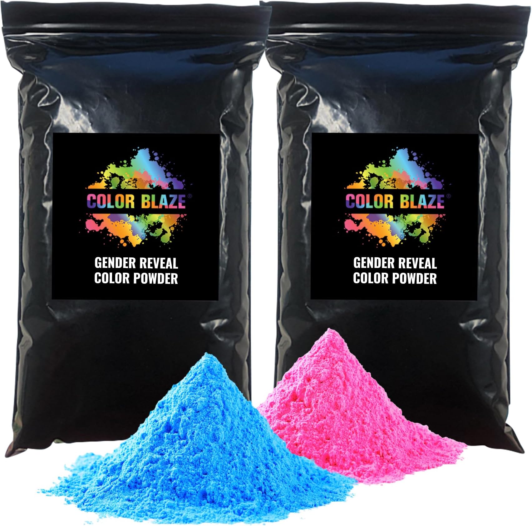 Color Blaze Black-Out Baby Gender Reveal Powder - 2lbs of Colored Powder for Boy or Girl, For Car & Motorcycle Burnout, Toss, Photoshoot, Reveal Party & Festival - 2 Pack of 1 lb - Pink & Blue