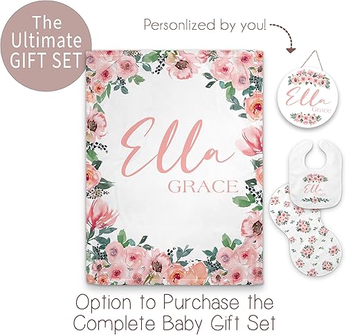 Miniatura 6 de Girls Love A Monogram - Mantas de bebé florales personalizadas personalizadas en rosa para niñas con nombre - Regalos personalizados para baby