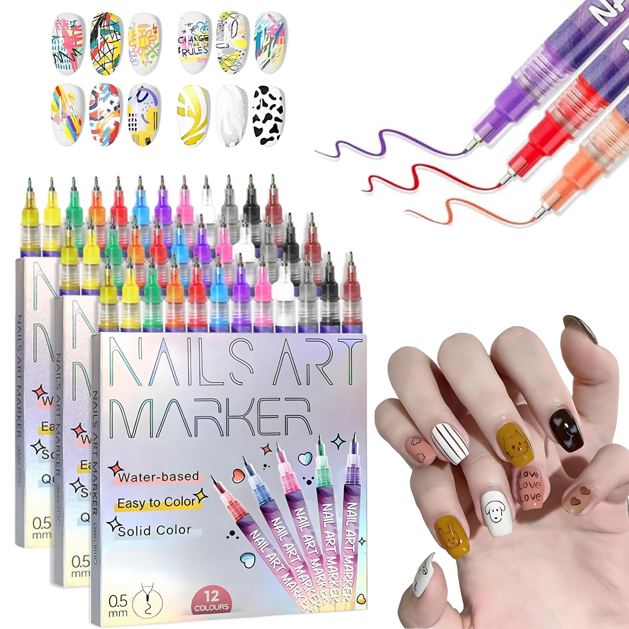 12 Colors Nails Art Pens Set 2026 Upgrade Nails Art Markers with 0 5mm Fine Tip Drawing Painting