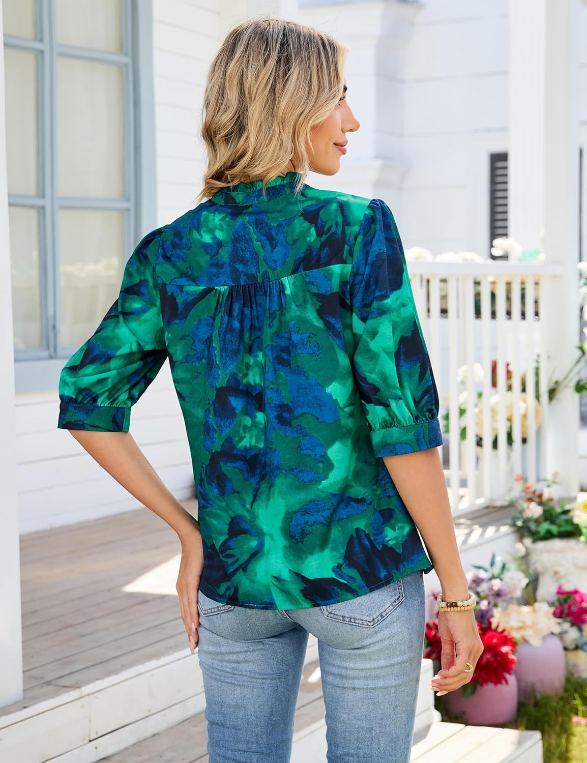 Blooming Jelly Women's Dressy Casual Blouses Summer Spring Floral Work Tops V Neck Short Sleeve Shirts Outfits - Image 4