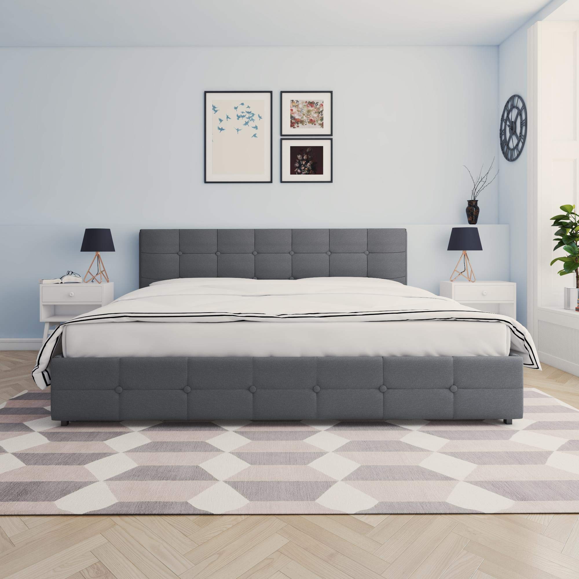 DHP Rose Upholstered Platform Bed with Underbed Storage Drawers and