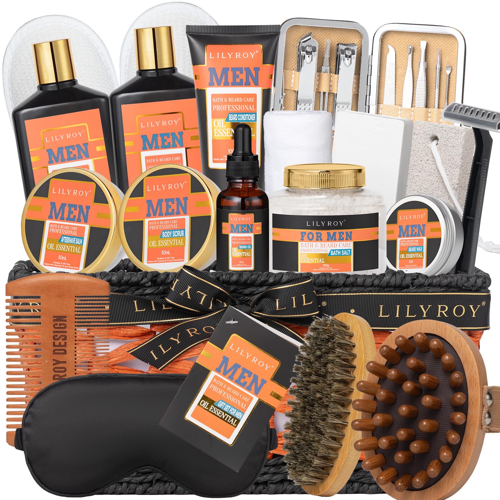 26 Pcs Bath and Body Gift Basket Set for Men Fathers Day Gifts - Spa Gift Set for Valentines Day with Shower Gel | Luxury Gifts Sets for Christmas