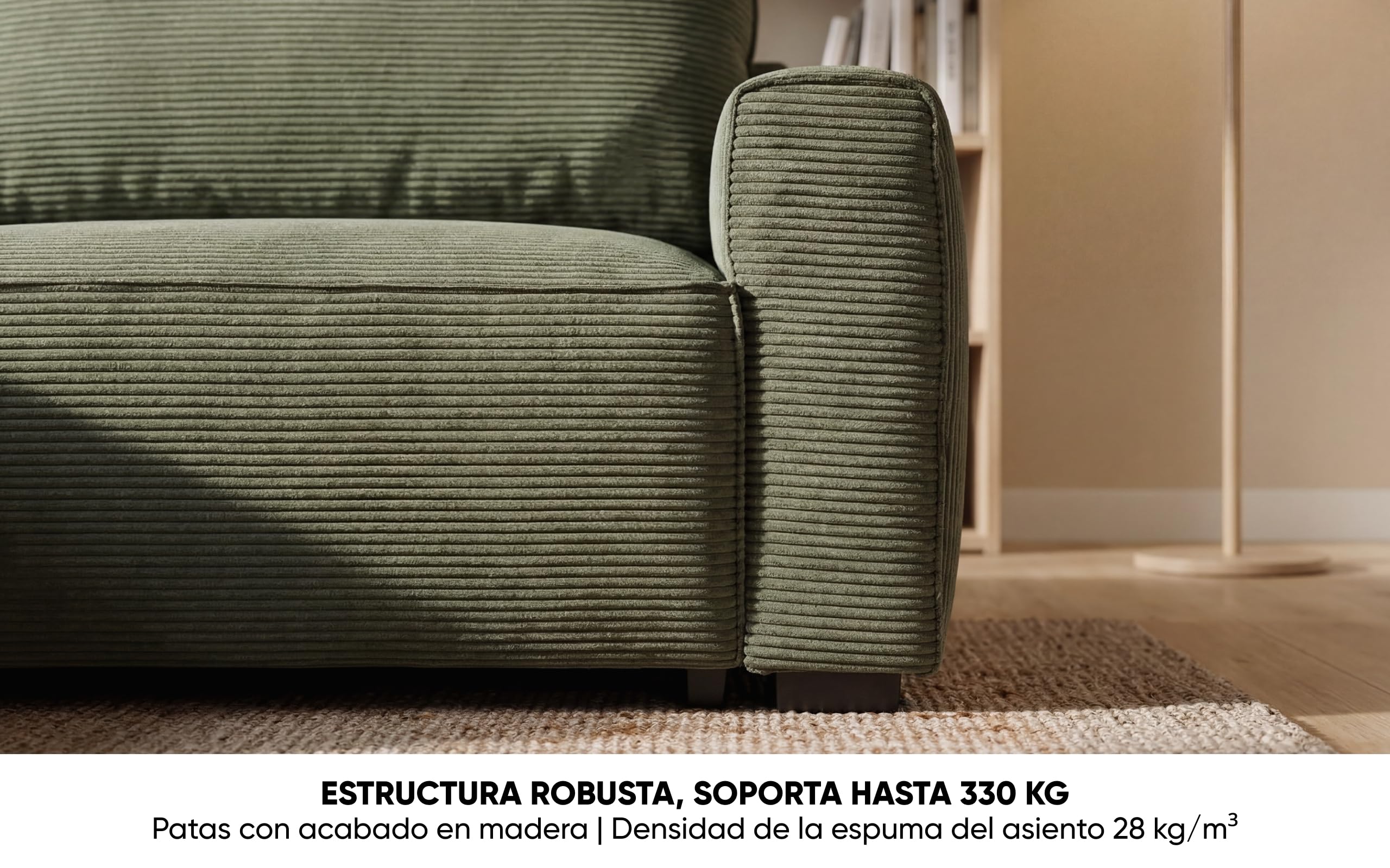 BUDWING Lauren Sofá Cama 3 Plazas – Chaise Longue Reversible con Almacenaje – Estilo Moderno, Tejido Resistente de 380 g/m² – 269x158x96 cm – Verde Bosque