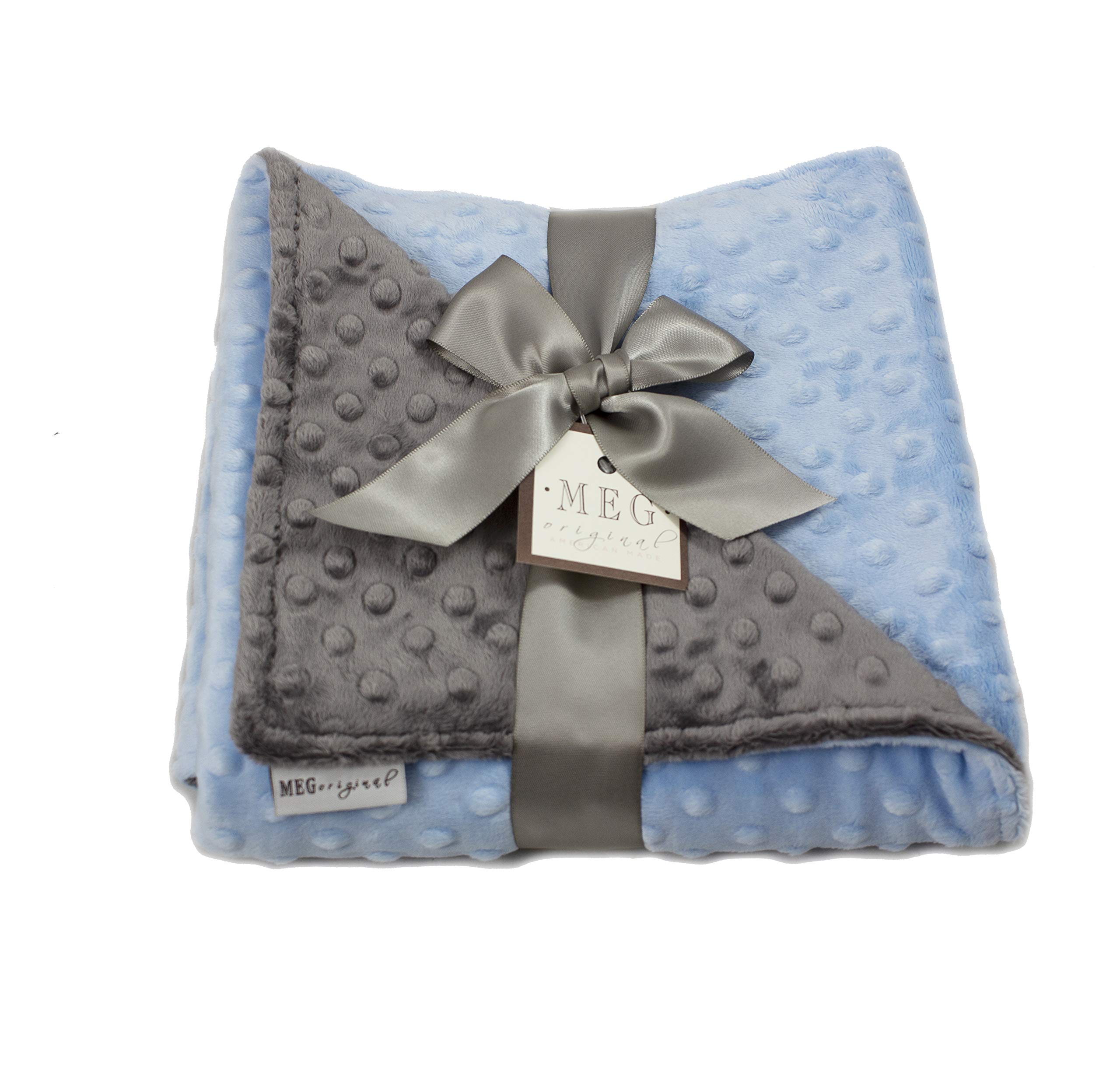 MEG Original Baby Boy Reversible Minky Dot Blanket Blue & Charcoal Gray, 1383