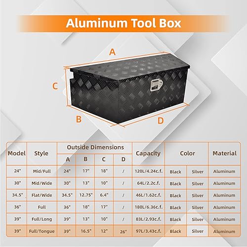 Miniatura 7 de Caja de herramientas de aluminio para lengua de remolque de 39 pulgadas, organizador de almacenamiento para caravana, 5 bandas de rodadura (39 x