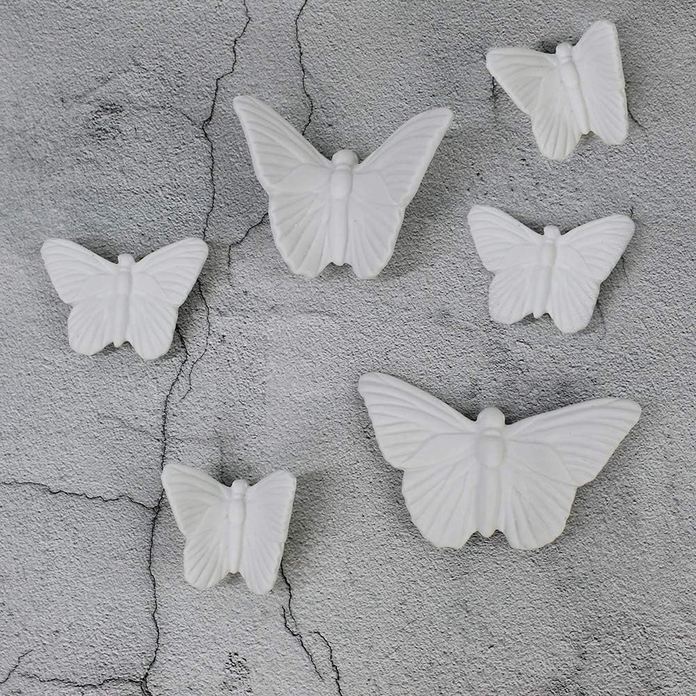 Dorlotou Ceramic Butterfly White Wall Decor Hanging for Bathroom Livingroom Garden Wall Sculptures,Set of 6