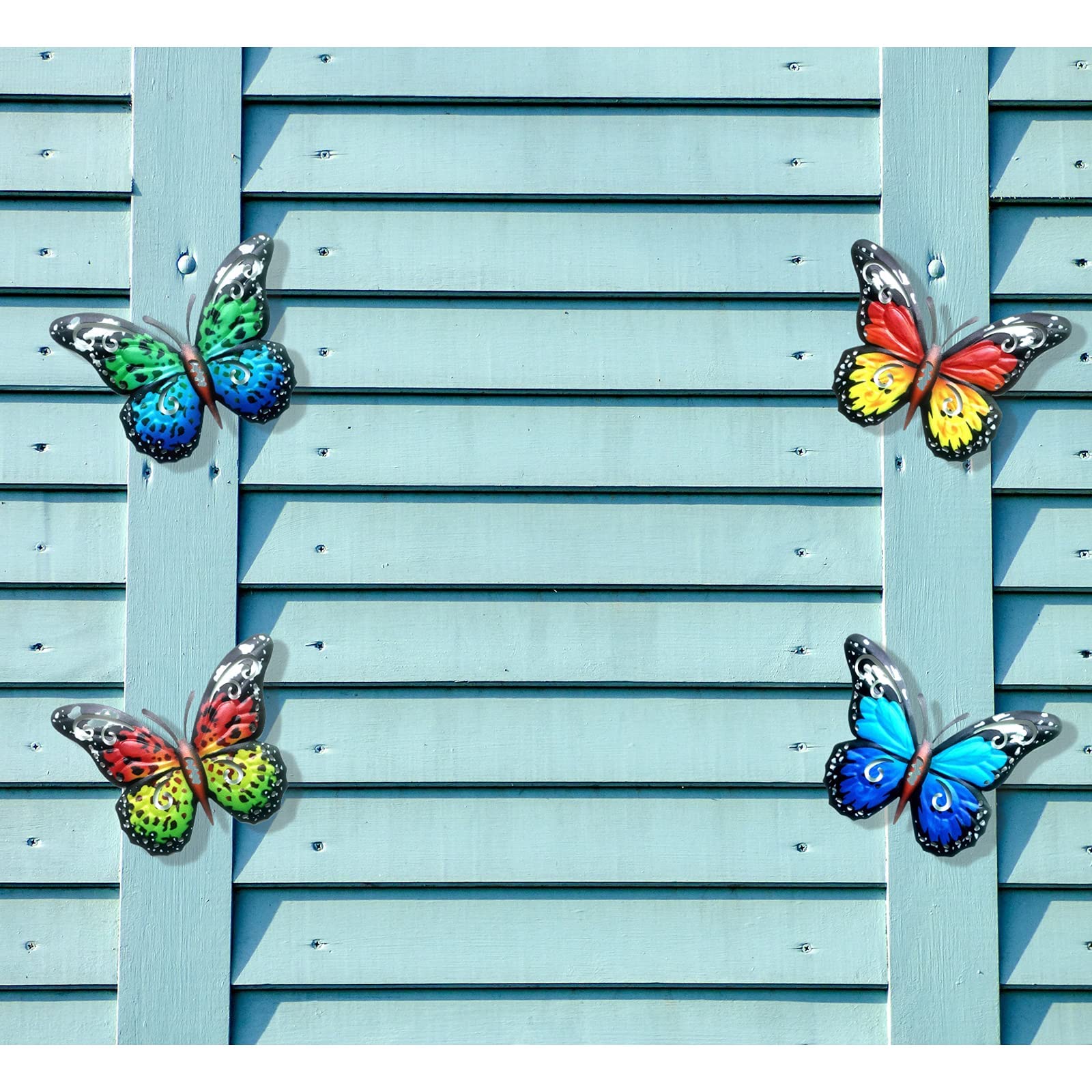 Decorazioni Da Parete Farfalle Colorfu - Set Di 4 In Metallo, Per Interni Ed Esterni, Giardino O Casa - Foto 9