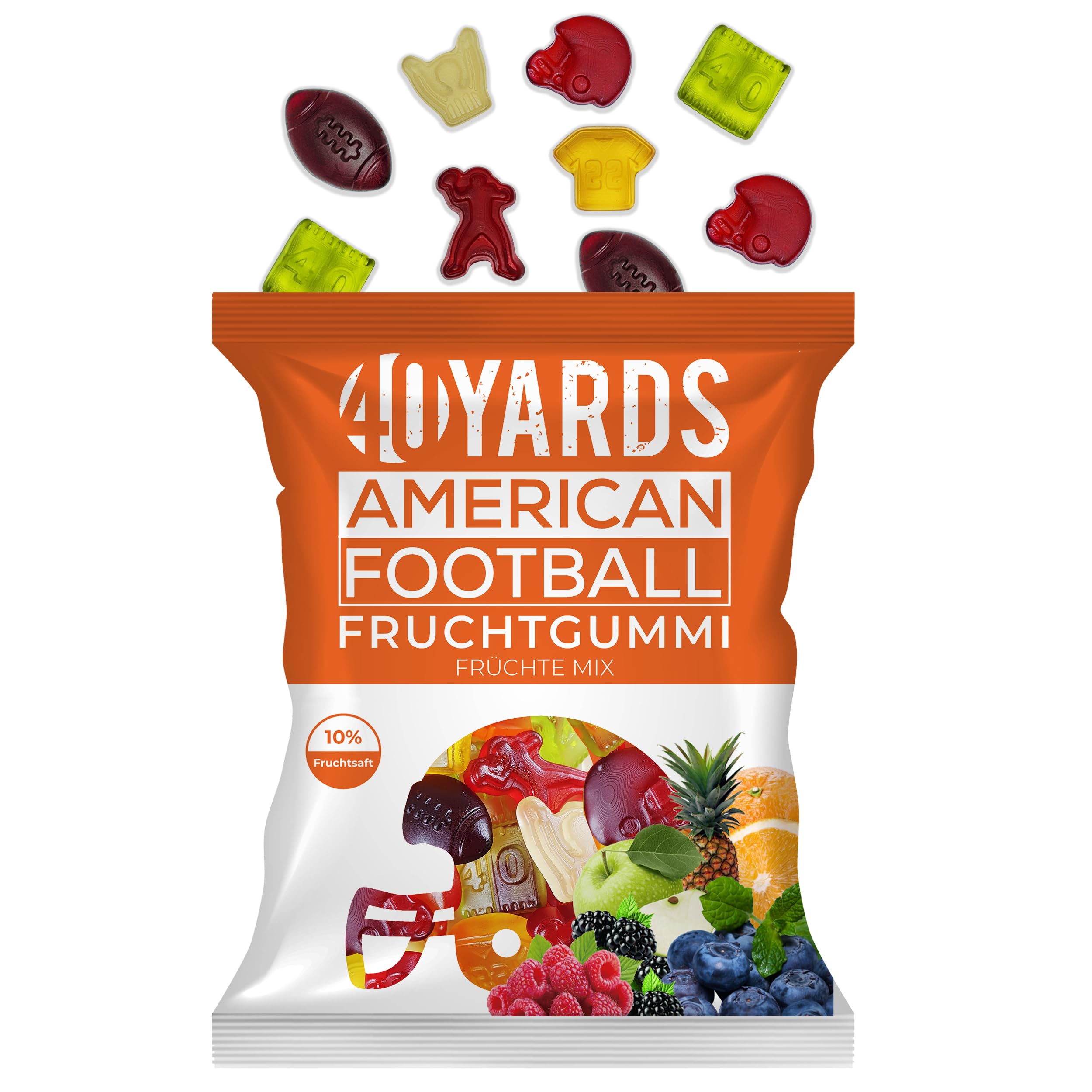 40YARDS American Football Gummibärchen Früchte Mix (175g Tüte) - Fruchtgummi in Football Form (Helm, Football, Tor, Schiedsrichter, Quarterback & Spielfeld) - NEUE REZEPTUR