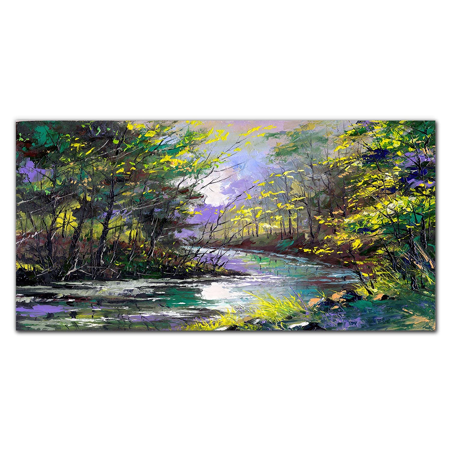 Dosseret en verre trempé brillant 140x70cm avec magnifique peinture de forêt fluviale