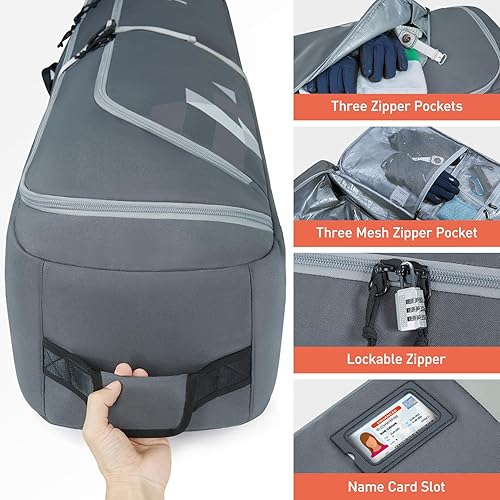 Miniatura 4 de TOURIT Bolsa de esquí con ruedas y bolsa para botas de esquí, bolsa de esquí totalmente acolchada con ruedas para viajes en aire, tela Oxford 900D