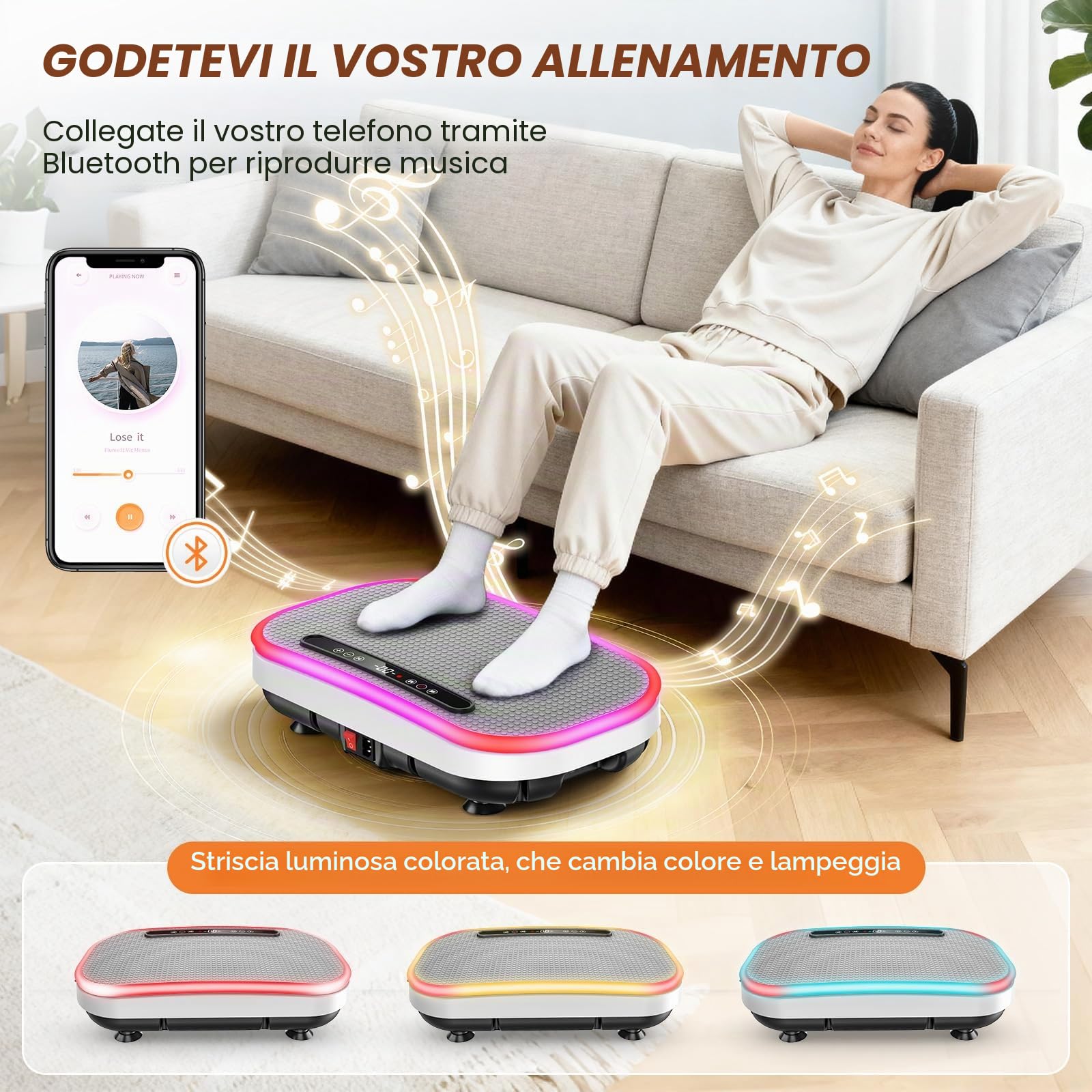 Pedana Vibrante, Pedana Vibrante Dimagrante con Banda di Resistenza, 9 Modalità Regolabili, 1-120 Livelli Di Intensità, Supporto Bluetooth, Telecomando, Schermo LED, Capacità di Carico 150KG
