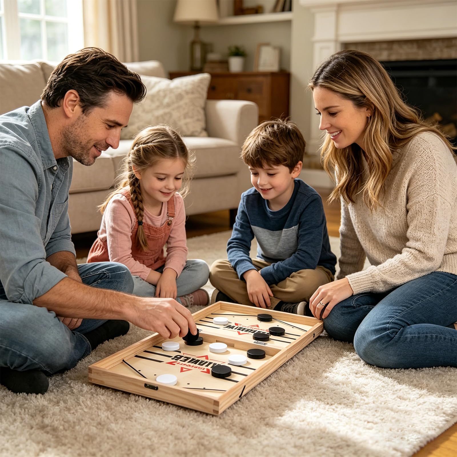 Curling da Tavolo, Realizzato in Legno Naturale, Hockey da Tavolo, Hockey Robusto e Pieghevole, Ideale per Riunioni di Famiglia, Feste con Gli Amici, Relax in Ufficio e Campeggio All'aperto (A)
