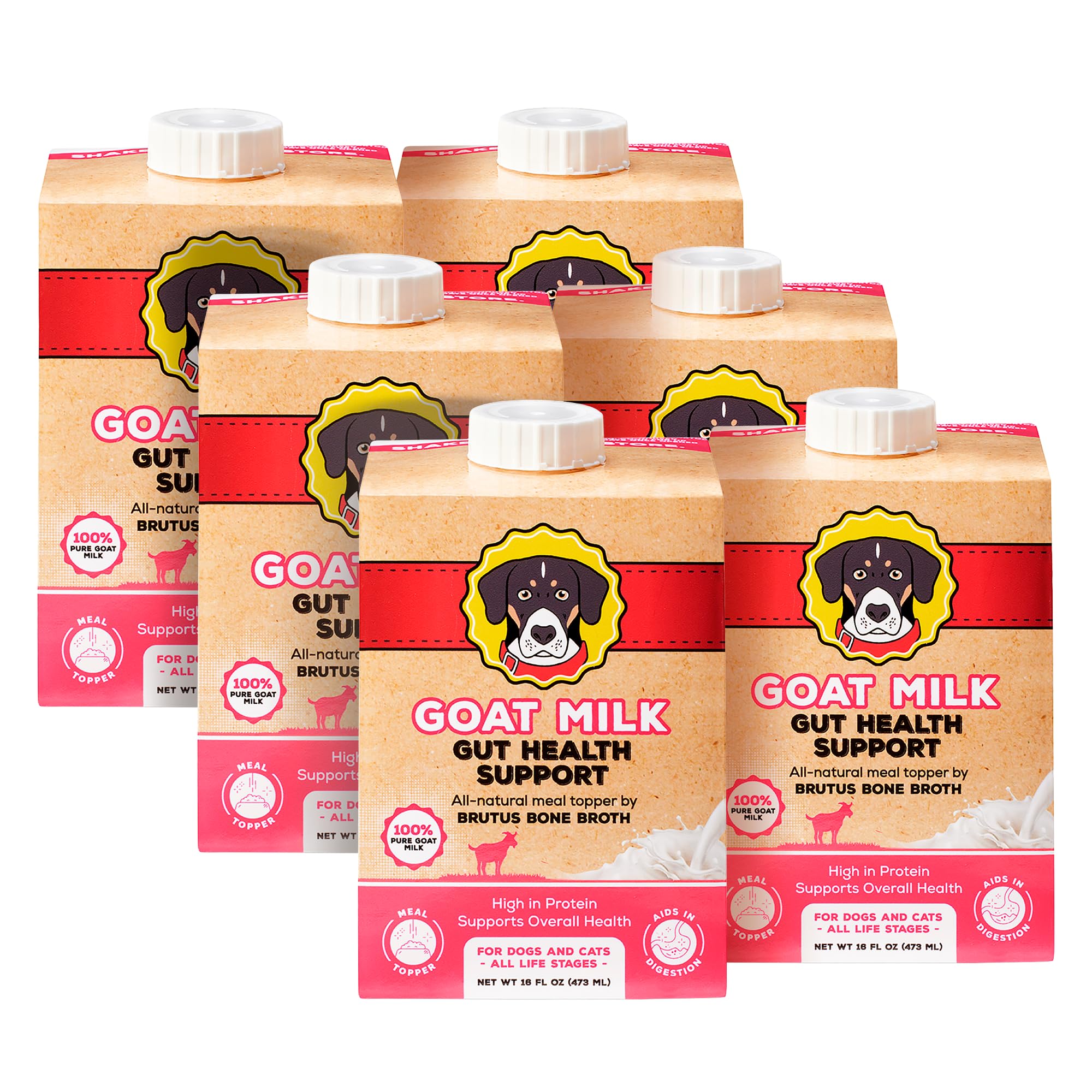 Brutus Broth Goat Milk Meal Topper for Dogs and Cats – Formulated for Digestive Support &amp; Moisture, Low-Lactose, Contains Natural Nutrients and Enzymes (Pack of 6)