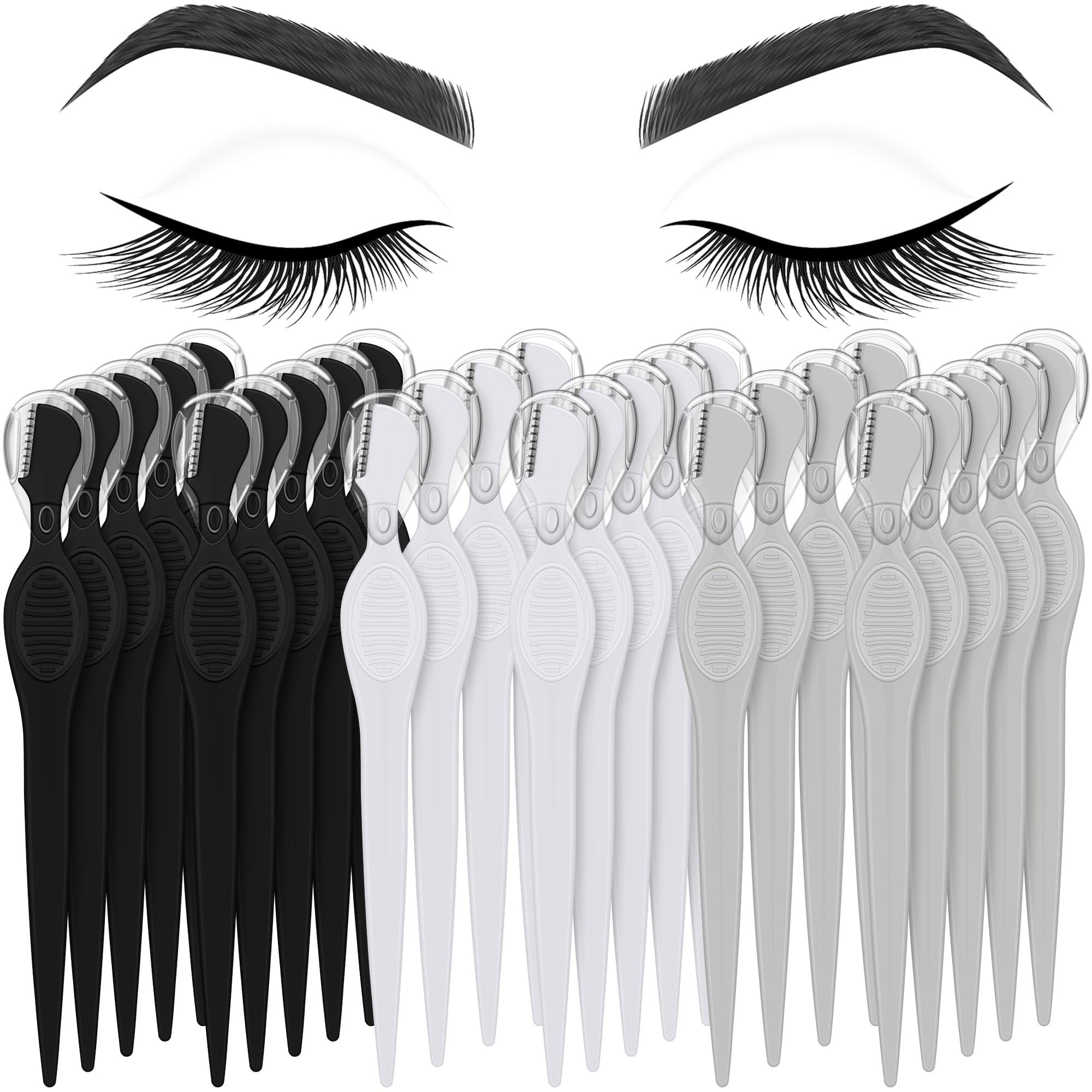 Mudder 28 Pcs Eyebrow Razor Knife Shaver Trimmer Shaver Multipurpose Exfoliating Tool Facial Hair Removal for Women Valentine gift(Black,White,Gray)