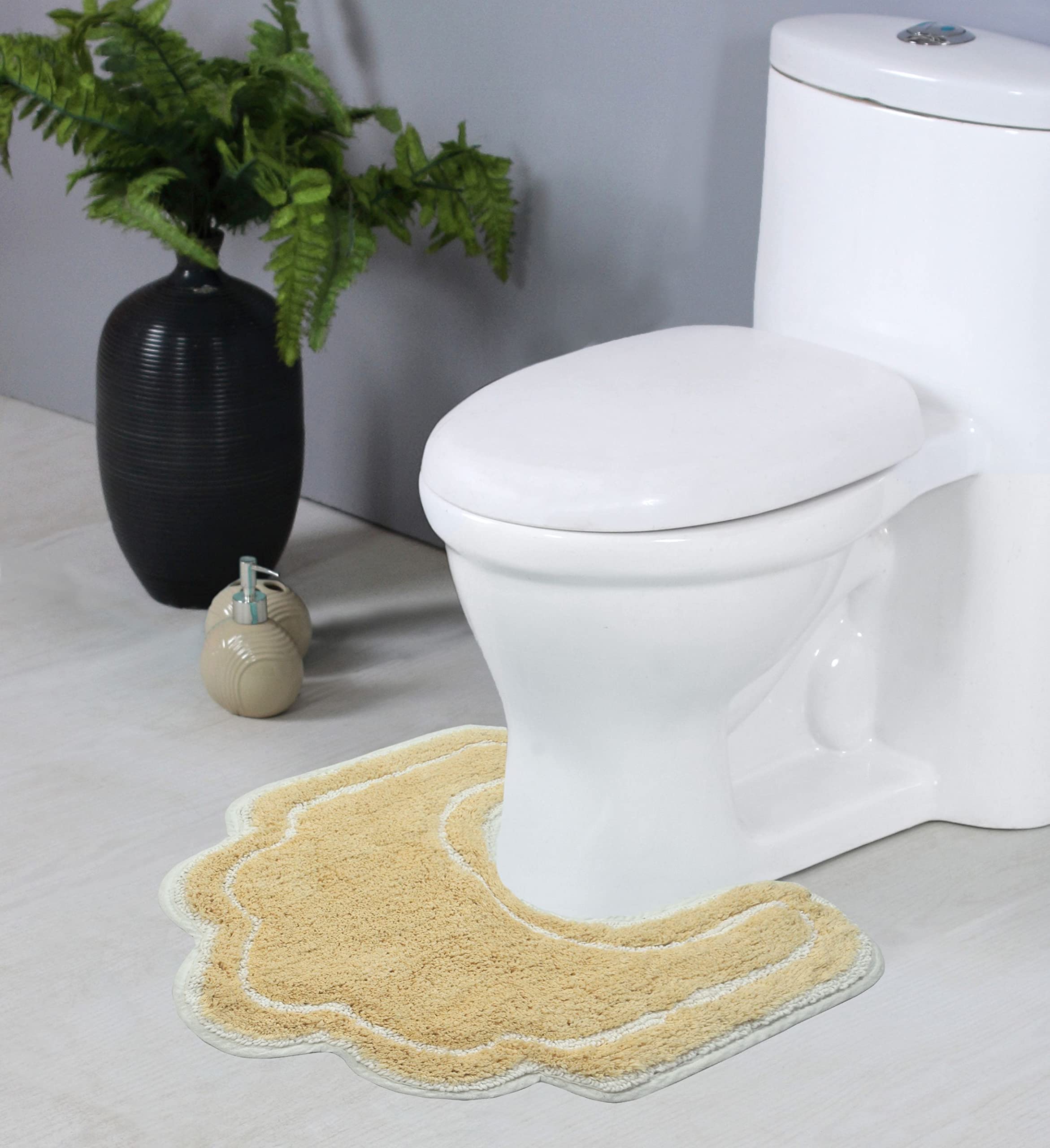 Home Weavers Allure Collection Toilet Rugs U Shaped Contour,Extra Thick Toilet Rug, Non-Slip Contour Mat for Bathroom,100% Cotton Soft, Absorbent Water, Machine Washable, 20"x20" Contour, Yellow