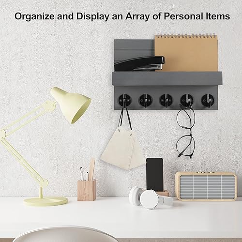 Miniatura 5 de Llavero para pared, soporte decorativo para llaves y correo con estante tiene ganchos grandes para llaves para bolsos, abrigos, paraguas, colgador