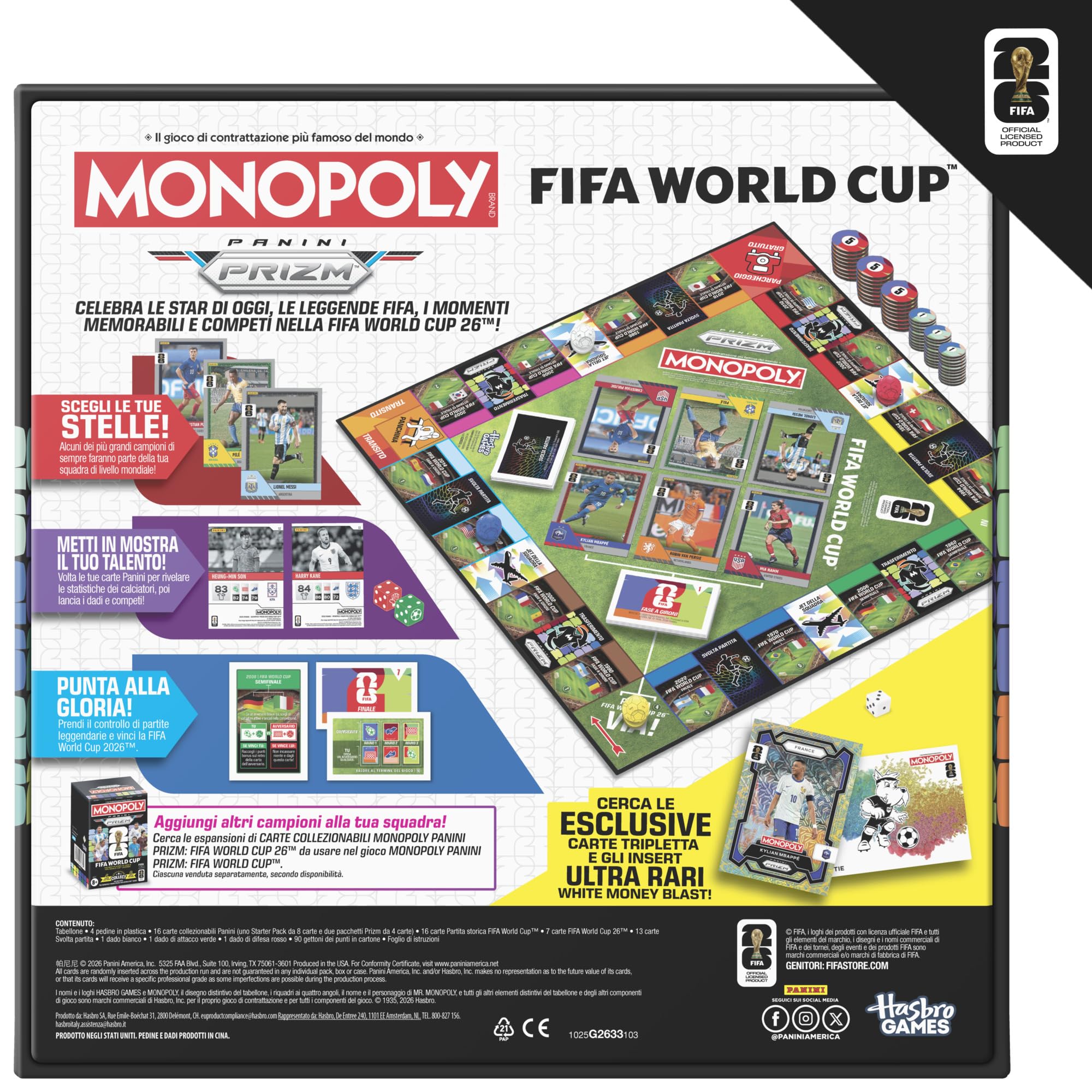 Monopoly Panini Prizm: FIFA World Cup I Gioco da tavolo a tema calcio con carte collezionabili Monopoly Panini Prizm FIFA World Cup 2026 I Dagli 8 anni in su - Versione italiana