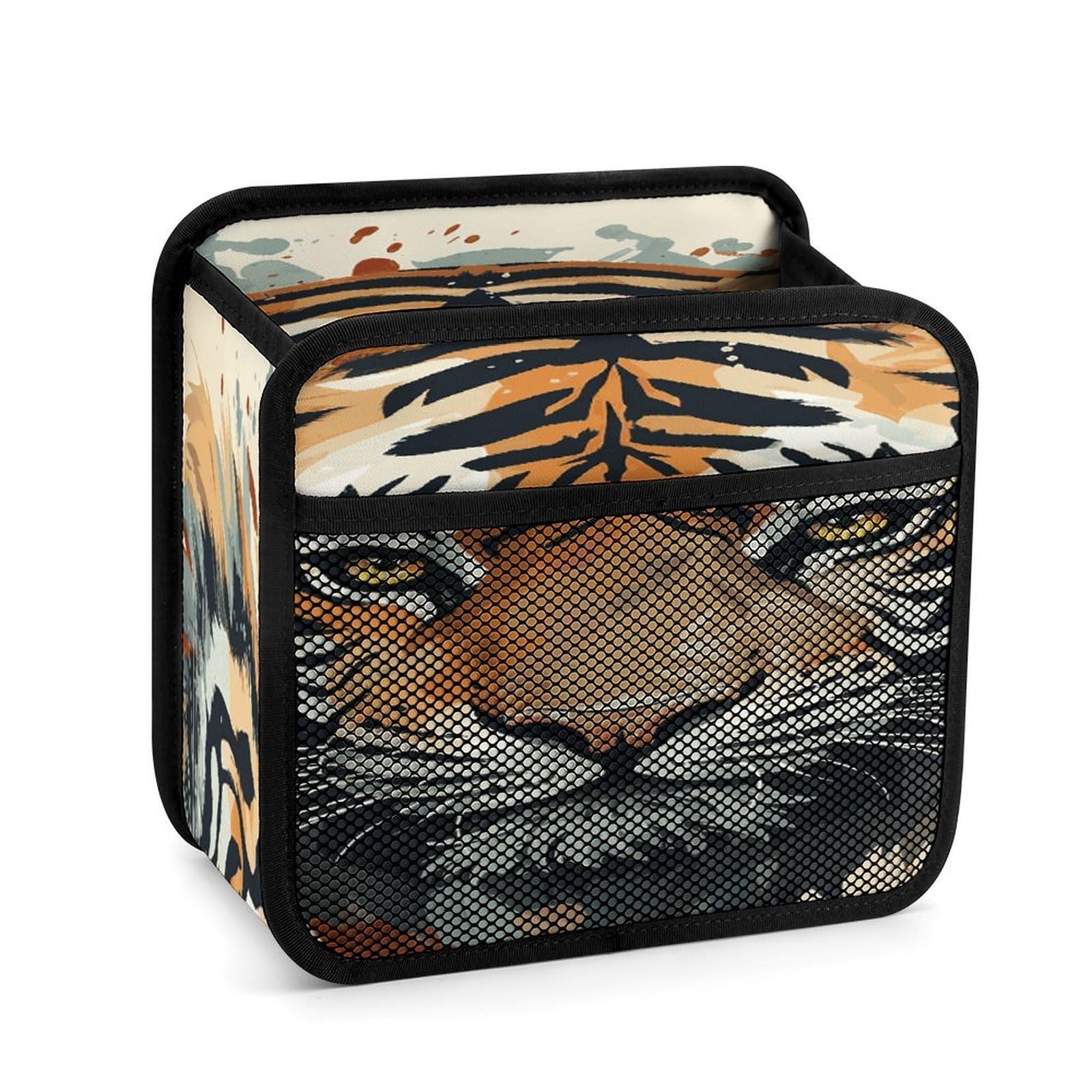 Btcowzrv Style Hand Drawn Tiger Car Seat Back Organizer, Pu Leather Hanging Backseat Car Organizer With Elastic Mesh Pocket, Storage Bag For Most Vehicles