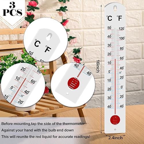Miniatura 2 de Frienda Termómetro de pared para interiores y exteriores, termómetros para patio, doble escala, termómetro para temperatura, hogar, piscina,
