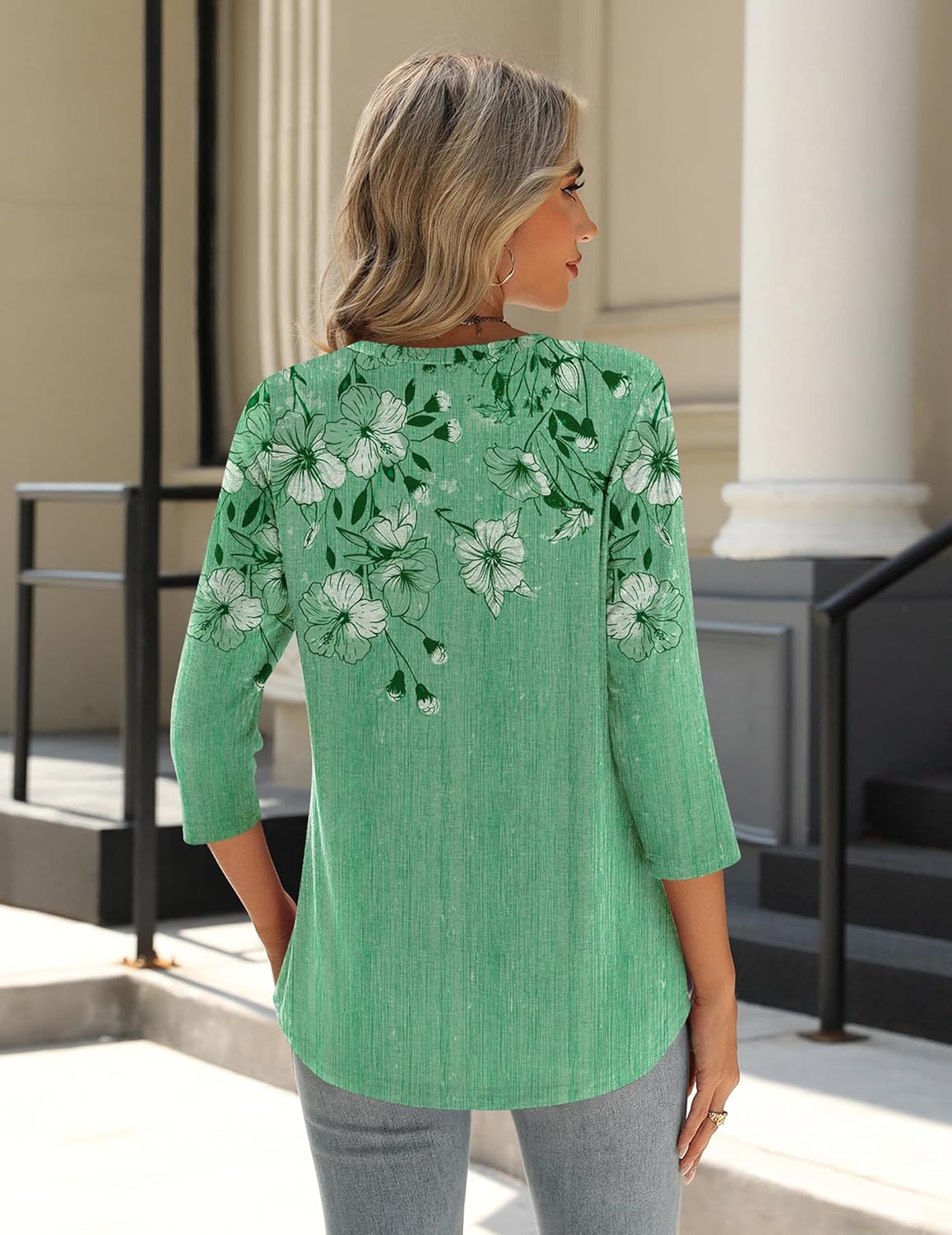 Zeagoo 3/4 Length Sleeve Womens Tops Crew Neck Loose Fit Shirts Pleated Cute Clothes Dressy Casual 2026 Summer Tunics - Image 4