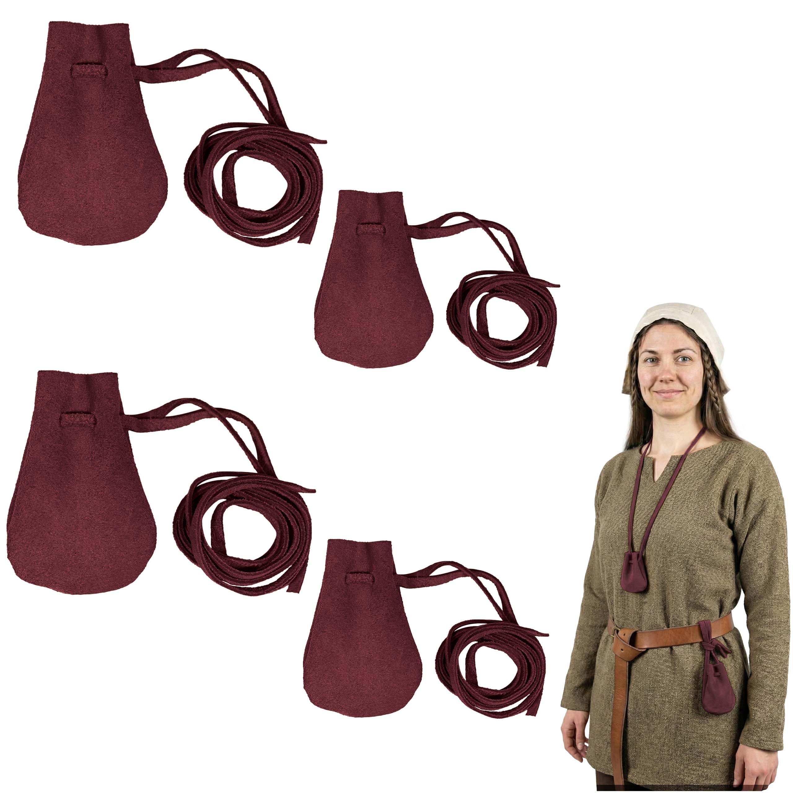 Mythrojan Pack of 4 Small Trinket Pouches Suede Leather Drawstring Coin &amp; Dice Bags for LARP, SCA, Viking &amp; Medieval Events, Color : Wine Red