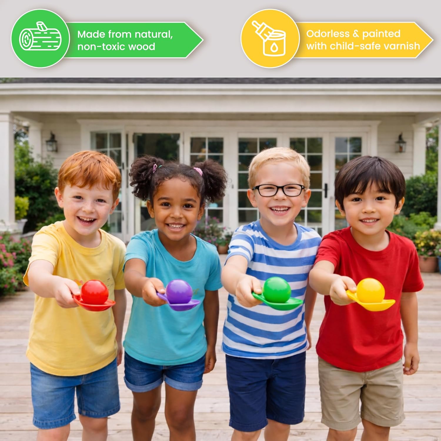 CircleCraft 12 PCS Wooden Egg Spoon Race Game Set for Kids & Adults – Balance Relay Carnival Outdoor Party Games for Birthday, School, Easter Events