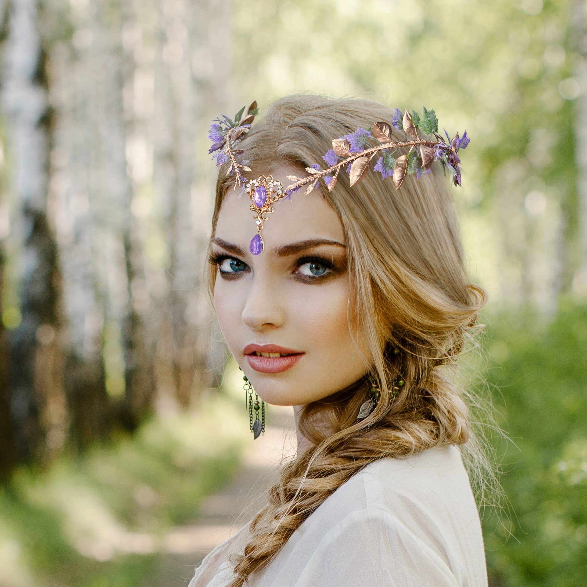 MOSTORY Purple Woodland Fairy Crown Headpiece for Women Cosplay Renaissance - Image 3