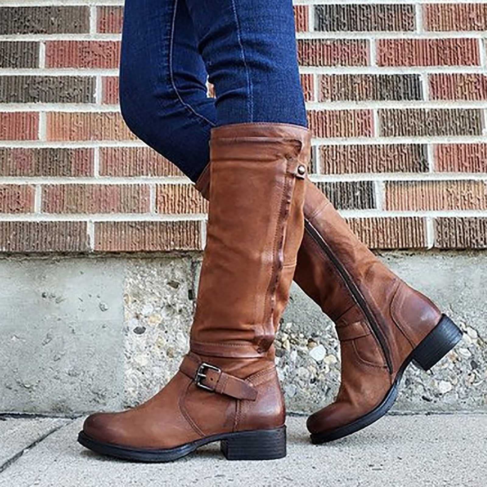 NUSGEAR 2023 Botas altas para Mujer, botas planas Botas por encima de la rodilla Muslo Invierno Otoño Botas de Jinete Botas de tacón bajo Vintage Botas de nieve Moda Casual Fiesta Cómoda Zapatos