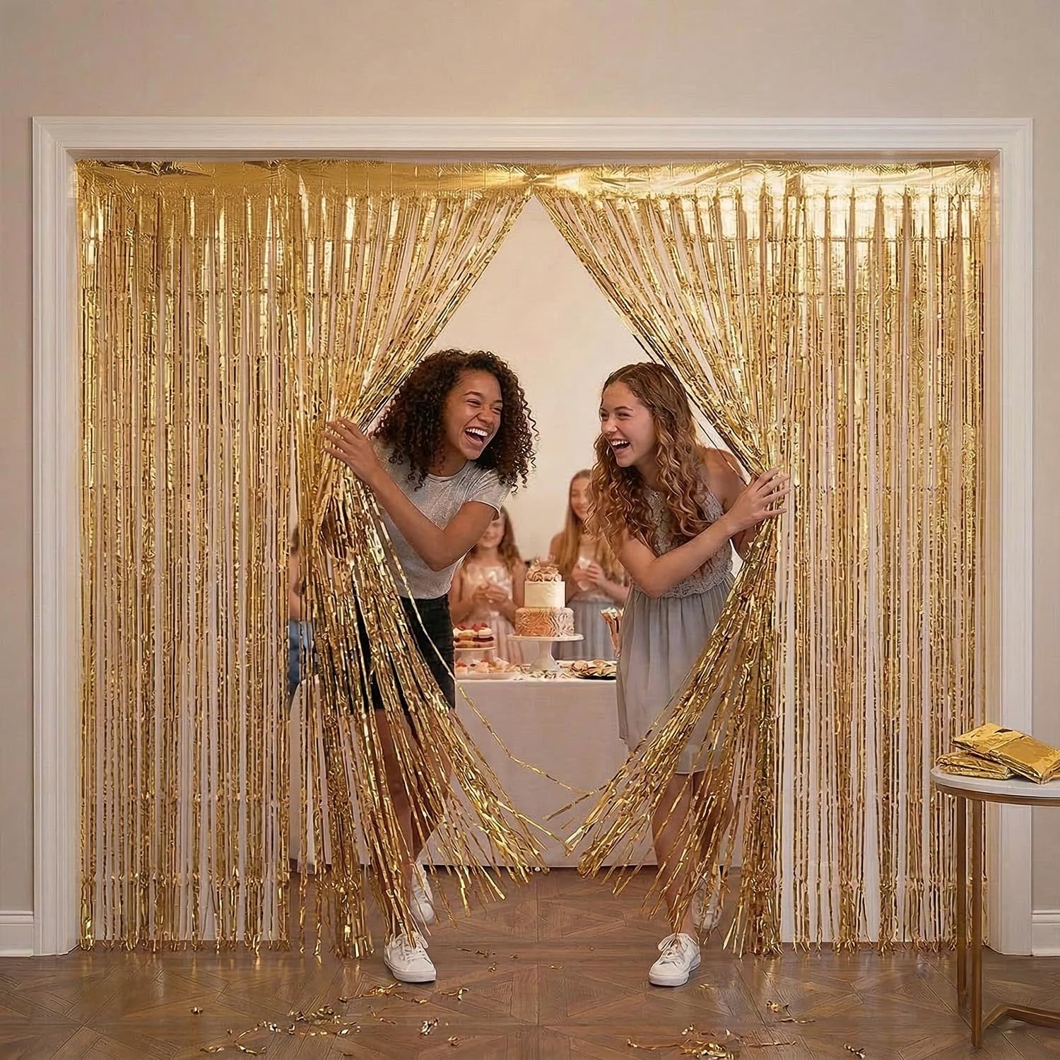 SparkL 2 Rideaux Paillettes à Franges Argentées | Grand Rideau 2 Mètres de Haut | Taille Ajustable et Pose Facile | Déco Fête, Anniversaire, Mariage, Soirée Déguisée, Nouvel an | OriginalCorner