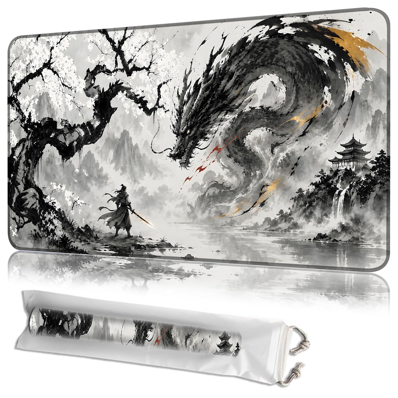 JANENFNA Shadow Dragon MTG Playmat, 24 x 14 Inch Gaming Mat