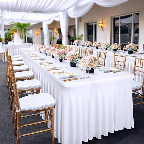 Miniatura 8 de PARTISKY Faldas de mesa blancas para mesas rectangulares, fundas de mesa de elastano de 4 pies, manteles rectangulares de 4 pies, color blanco,