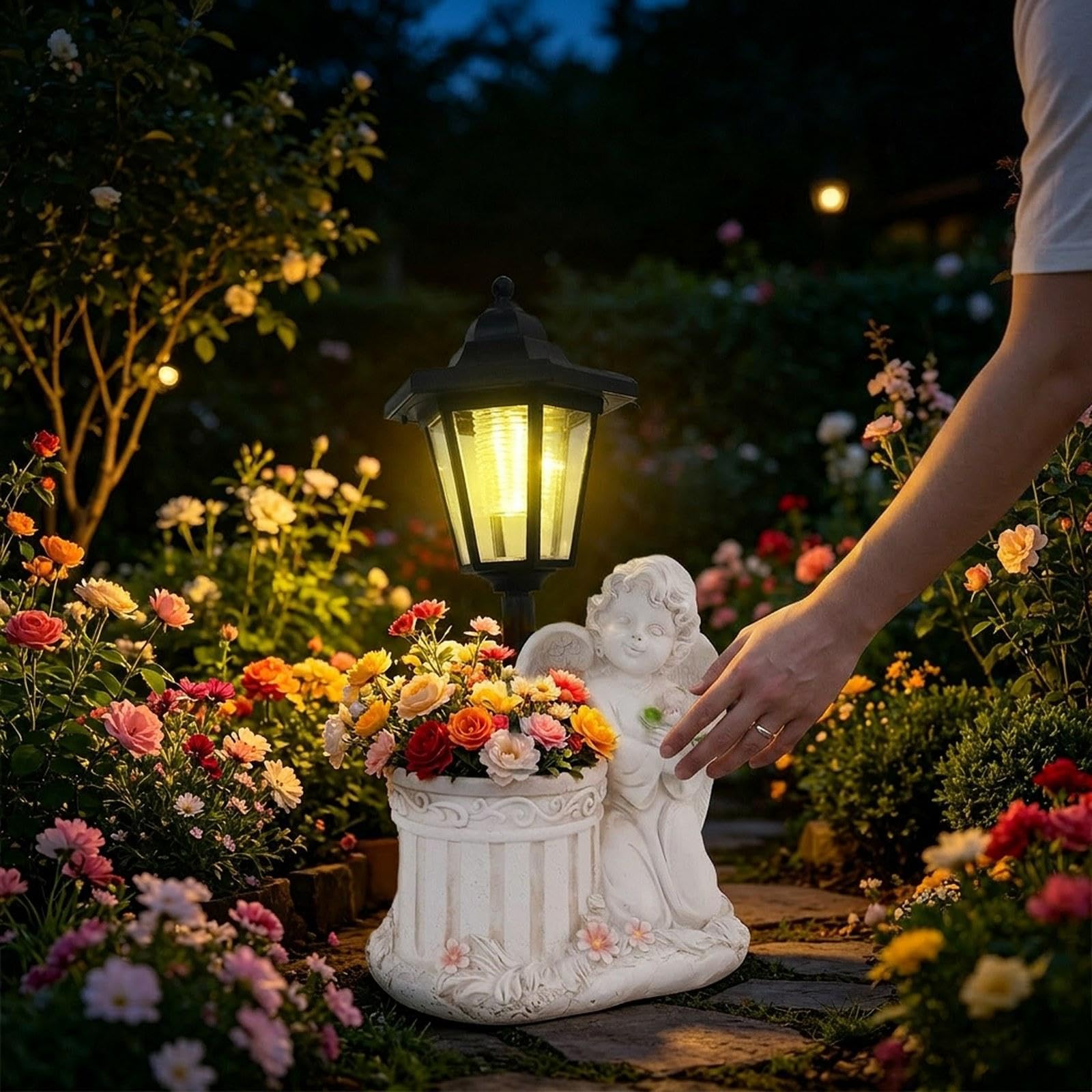 Statua Solare in Resina, Scultura Decorativa da Giardino, Ornamento per Vaso di Fiori, Adatta per Terrazza, Patio E, Bianco